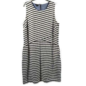 Talbots Women's Dress Size Large Black Stripe 100% Cotton Back Zip Pockets